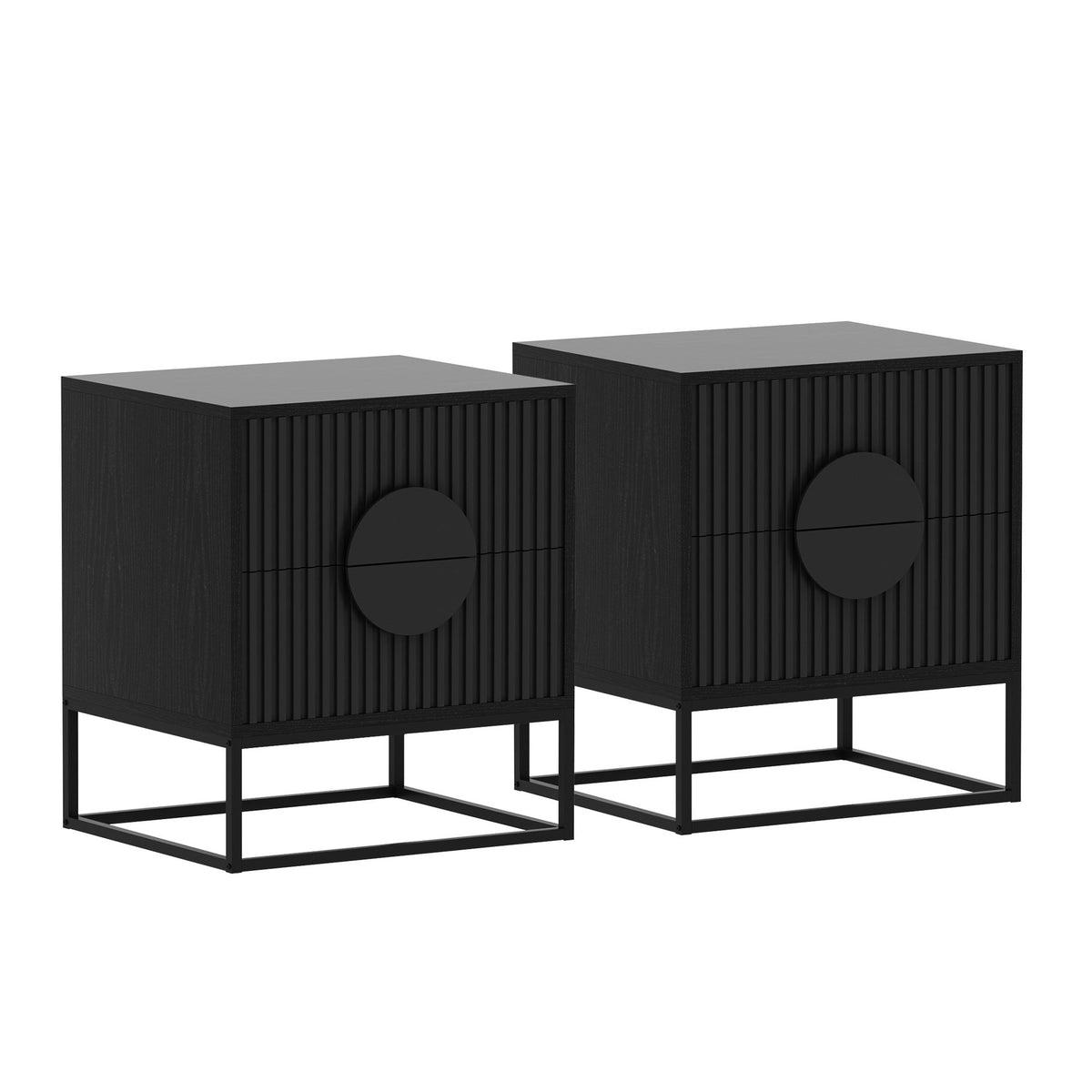 Sarantino Silvia Bedside Table with 2 Drawers and Black Handles