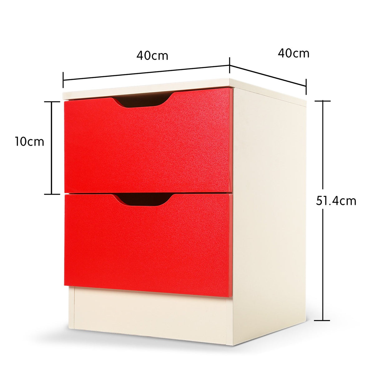 Bedside Table with Drawers MDF Cabinet Storage 51 x 40cm - White Red