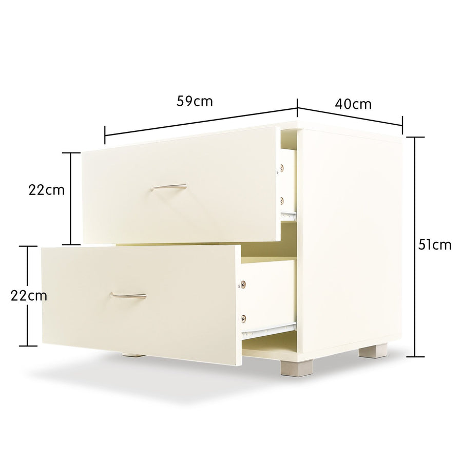 Bedside Table with Drawers MDF Cabinet Storage - White