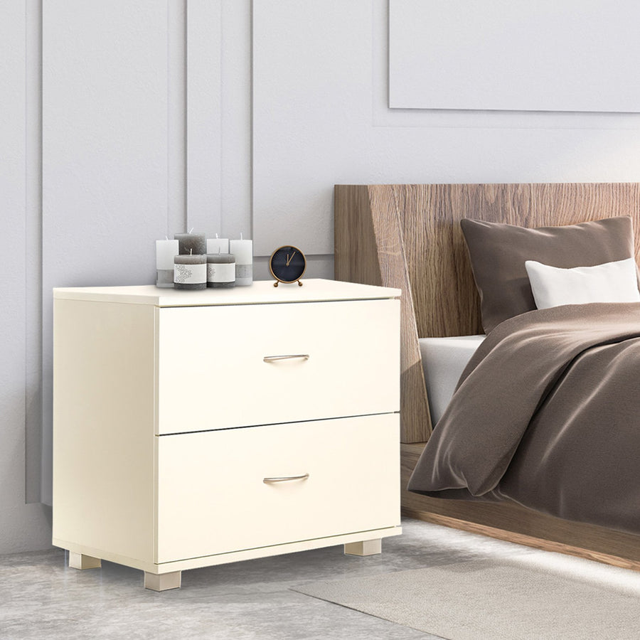 Bedside Table with Drawers MDF Cabinet Storage - White