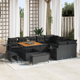 Garden Sofa Set with Cushion 13 pcs Black Poly Rattan - Front View