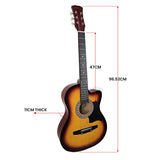 38in Karrera Acoustic Guitar Steel Strings Carry Bag Shoulder Strap Sun Burst - Top-Down View