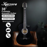 Karrera 38in Cutaway Acoustic Guitar with Carry Bag - Black