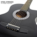 Karrera 38in Cutaway Acoustic Guitar with Carry Bag - Black - Close-Up Angle