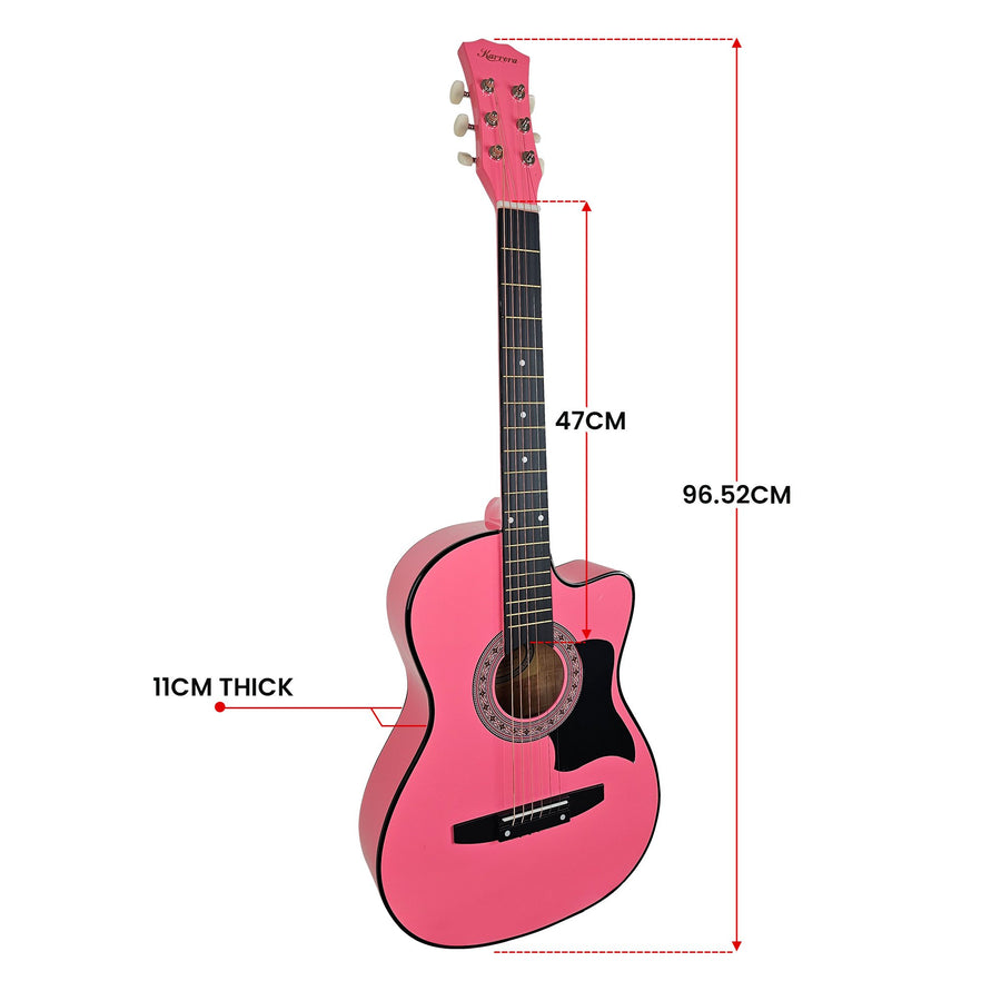 Karrera 38in Cutaway Acoustic Guitar with Carry Bag - Pink