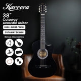 Karrera 38in Pro Cutaway Acoustic Guitar with Carry Bag - Black - Extra Image