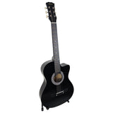 Karrera 38in Pro Cutaway Acoustic Guitar with Carry Bag - Black - Low Angle