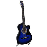 Karrera 38in Pro Cutaway Acoustic Guitar with Bag Strings - Blue Burst - Close-Up Angle