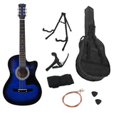 Karrera 38in Pro Cutaway Acoustic Guitar with Bag Strings - Blue Burst - Low Angle