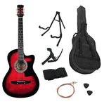 Karrera 38in Pro Cutaway Acoustic Guitar with Carry Bag - Red Burst