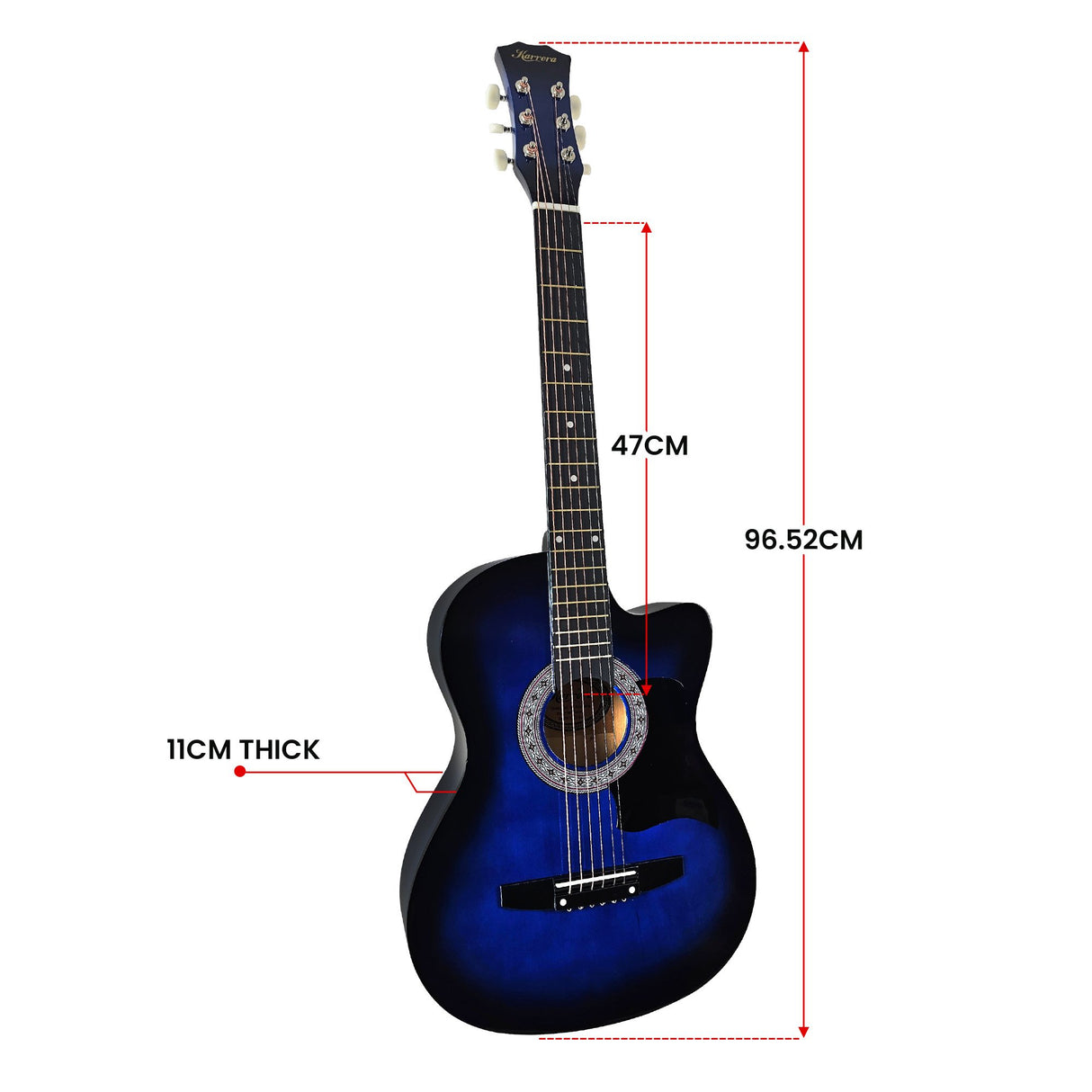 Karrera 38in Cutaway Acoustic Guitar with Carry Bag - Blue Burst