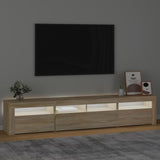 TV Cabinet with LED Lights Sonoma Oak 210x35x40 cm - Side View