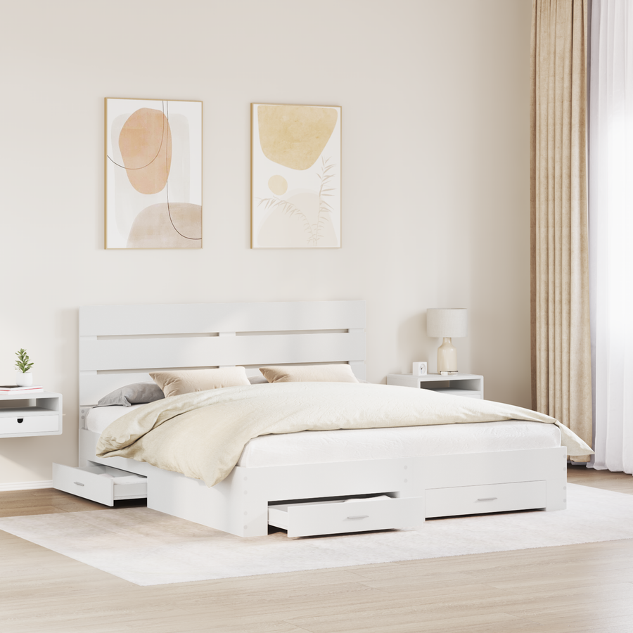 Bed Frame with Drawer White 180 x 200 cm Engineered Wood