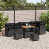 Garden Sofa Set with Cushion Manual 9 pcs Black 90 x 55 x 71 cm - Front View