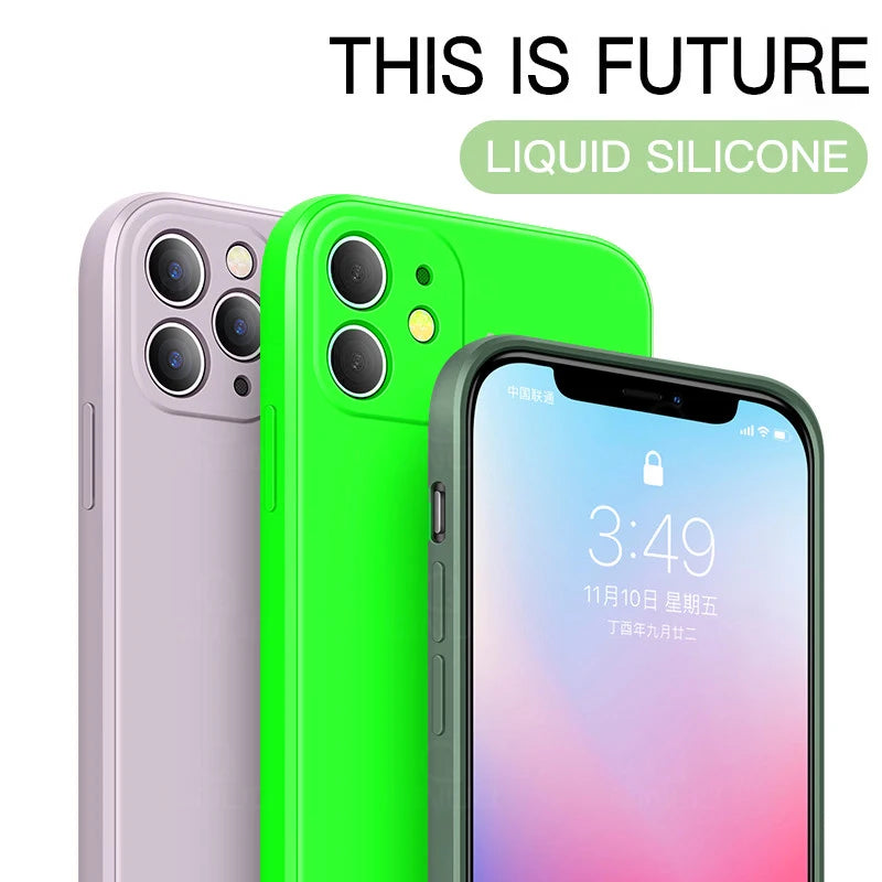New Plain Neon Liquid Silicone Colorful Soft Case for iPhone 16 15 14 13 12 11 Pro Max Plus Fluorescent Microfiber Pink Cover