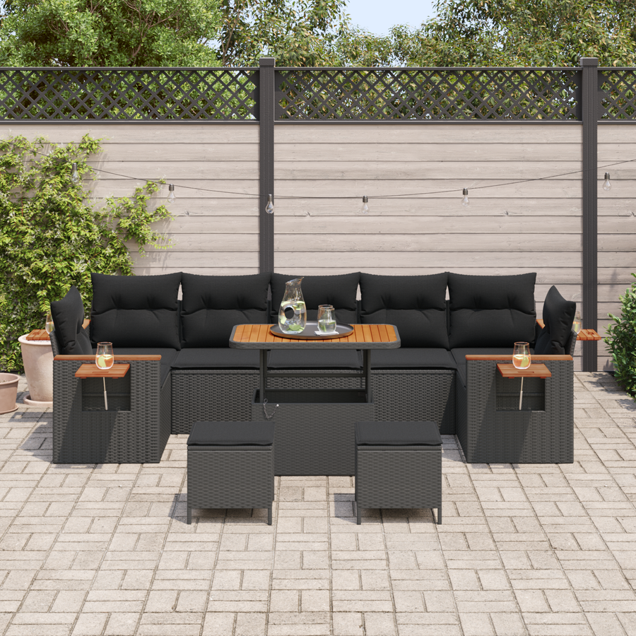 Garden Sofa Set 13 pcs 9-Seater Black Poly Rattan