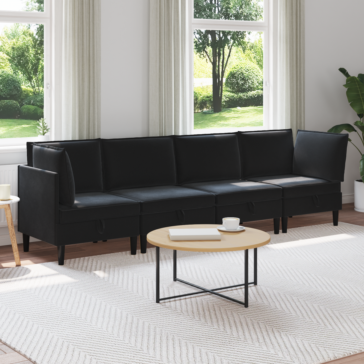 Living Room Furniture Set with Cushion 4 pcs Black Velvet