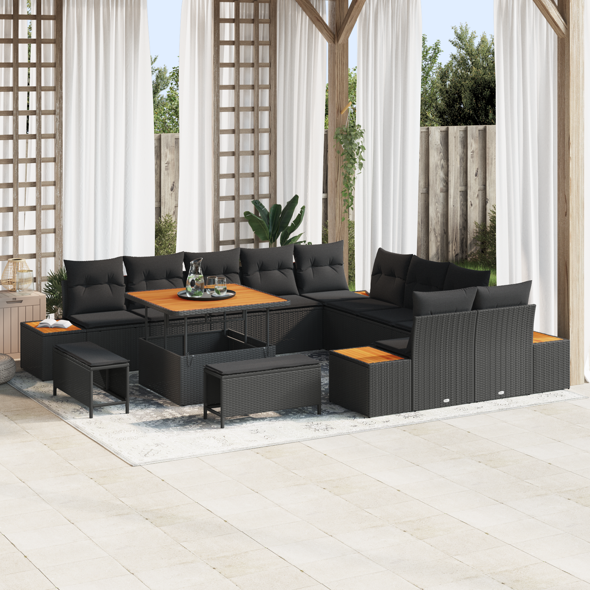 Garden Sofa Set with Cushion 13 pcs Black