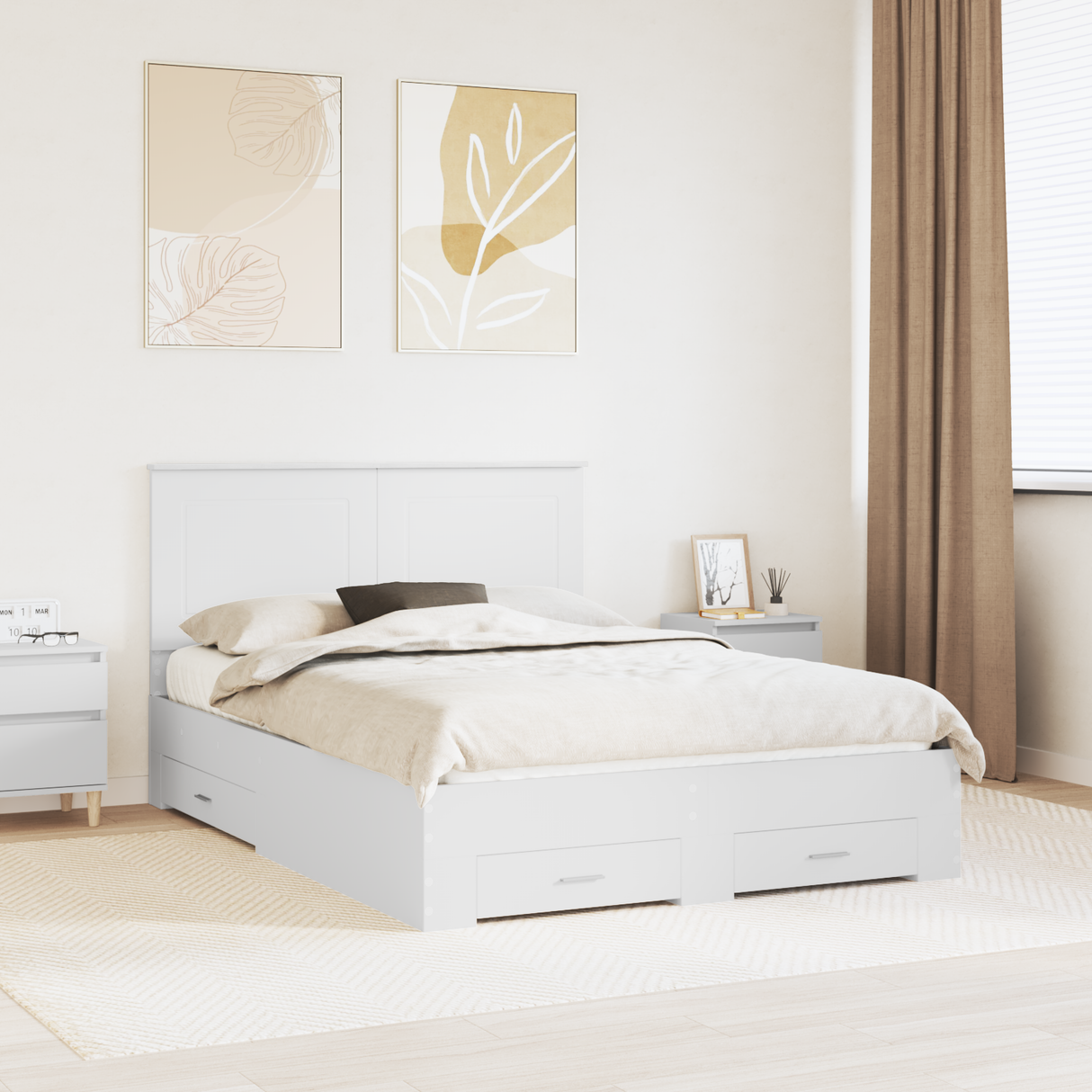 Bed Frame with Headboard White 150 x 200 cm Engineered Wood