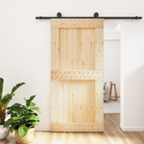 Sliding Door Natural and Black 100 x 210 cm Solid Pine Wood - Front View