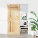 Sliding Door Natural and White 90 x 210 cm Solid Pine Wood - Front View