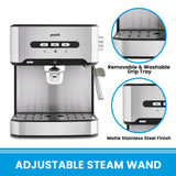 Pronti 1.6L Automatic Coffee Espresso Machine with Steam Frother - 45-Degree Angle