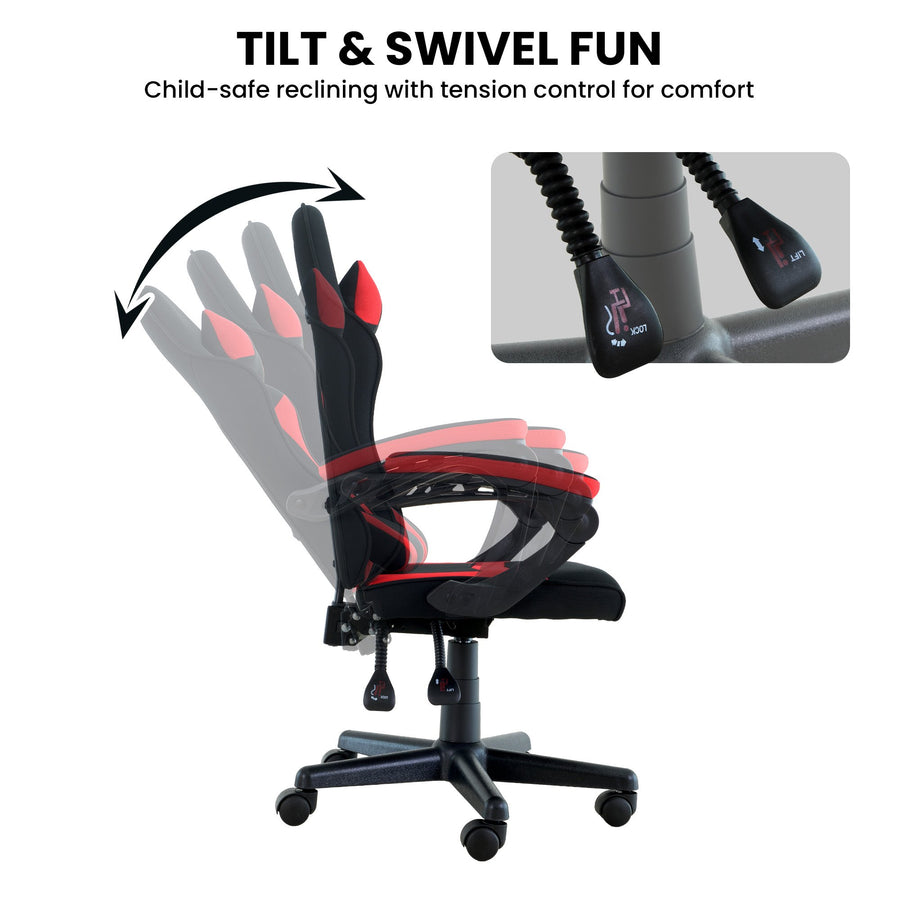 Sarantino Antre Kids Study Gaming Chair Black Red Computer Seat Adjustable Height Ergonomic Bac