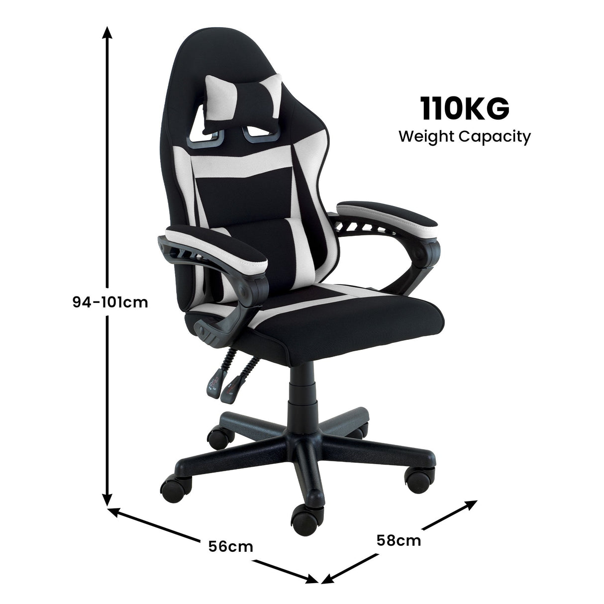 Sarantino Antre Kids Study Gaming Chair Black White Computer Seat Adjustable Height Ergonomic S