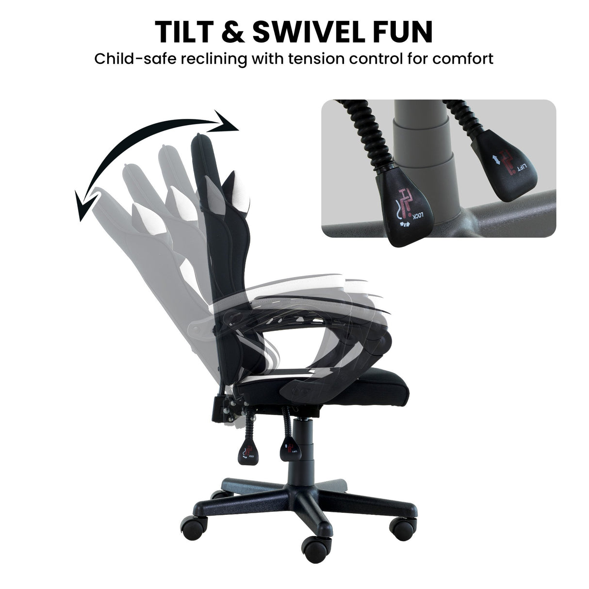 Sarantino Antre Kids Study Gaming Chair Black White Computer Seat Adjustable Height Ergonomic S