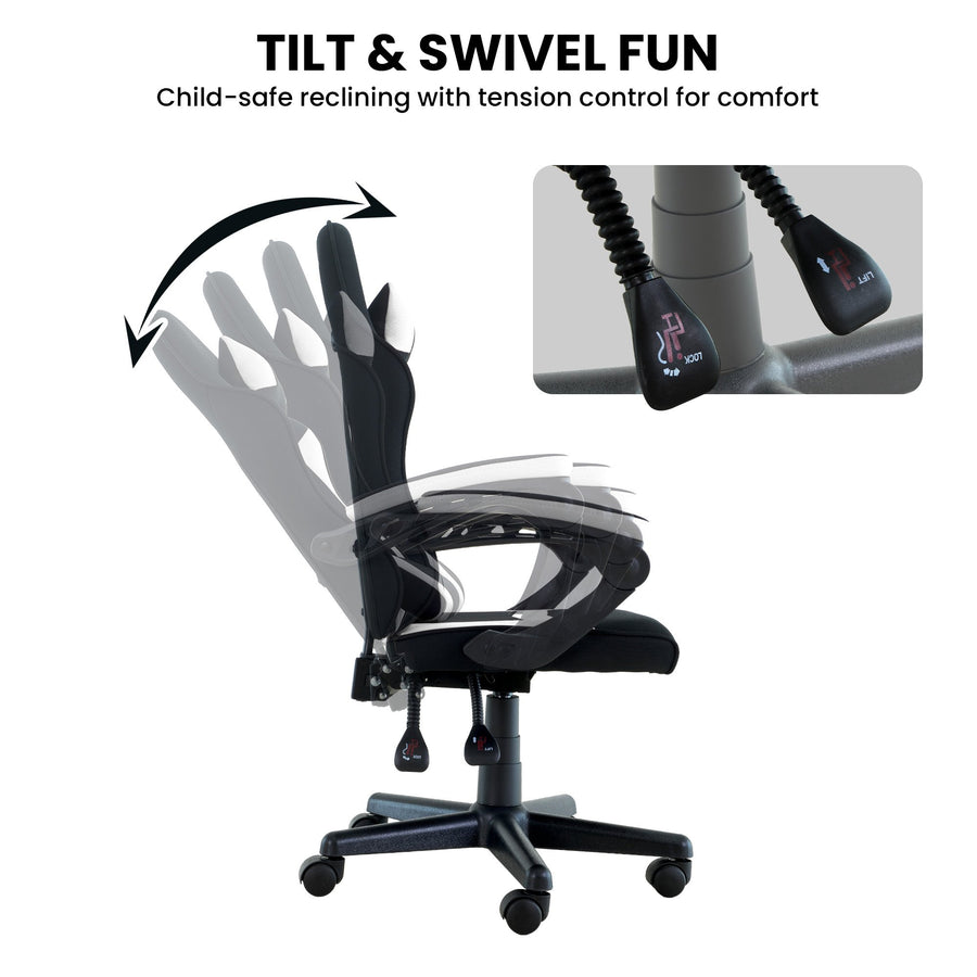 Sarantino Antre Kids Study Gaming Chair Black White Computer Seat Adjustable Height Ergonomic S