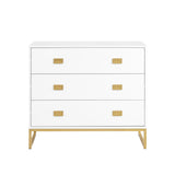 Sarantino Amara Chest of Drawers Tallboy Dresser in White/Gold - Front View