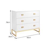 Sarantino Amara Chest of Drawers Tallboy Dresser in White/Gold - Side View