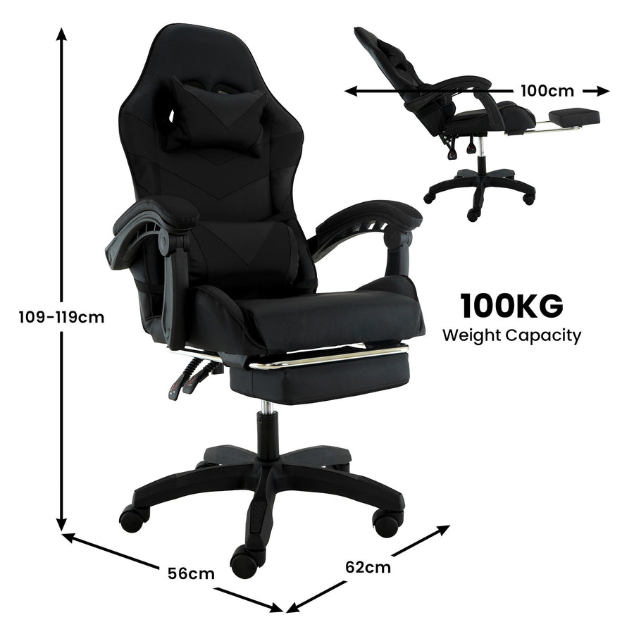 Sarantino Cueva Reclining High Back Office Gaming Chair Black Retractable Footrest Computer Sea