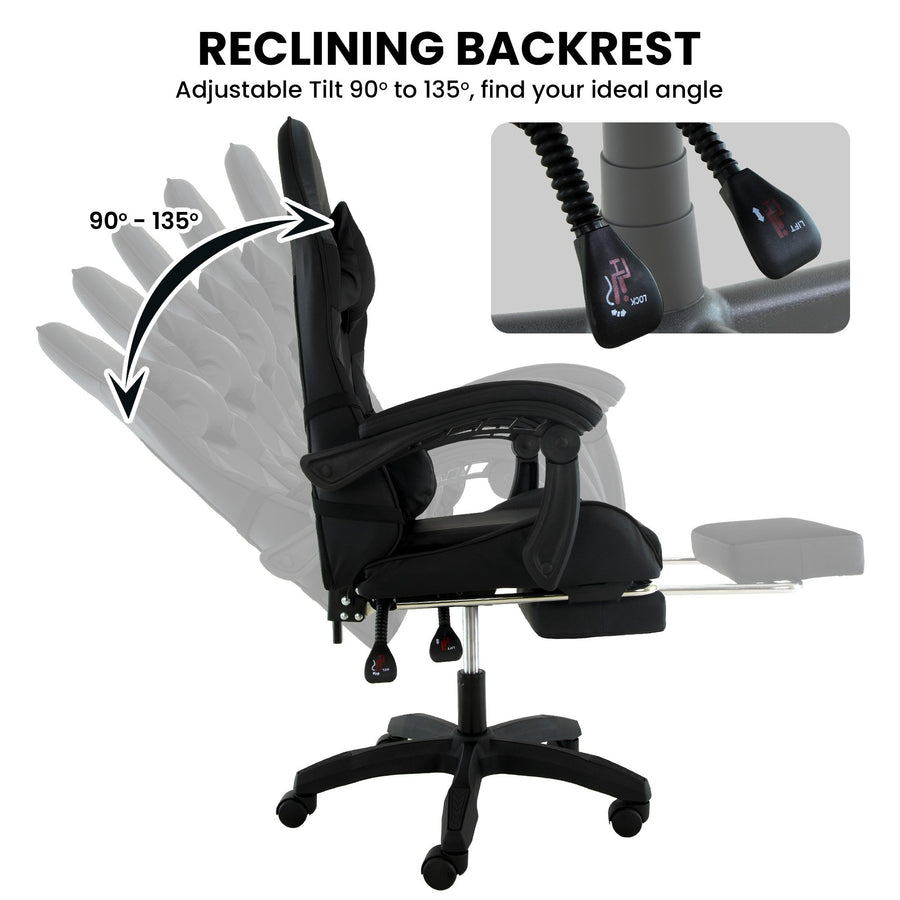 Sarantino Cueva Reclining High Back Office Gaming Chair Black Retractable Footrest Computer Sea