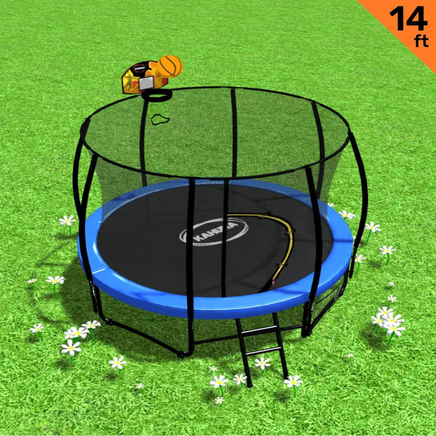 Kahuna Trampoline 14 ft with Basketball Set - Blue