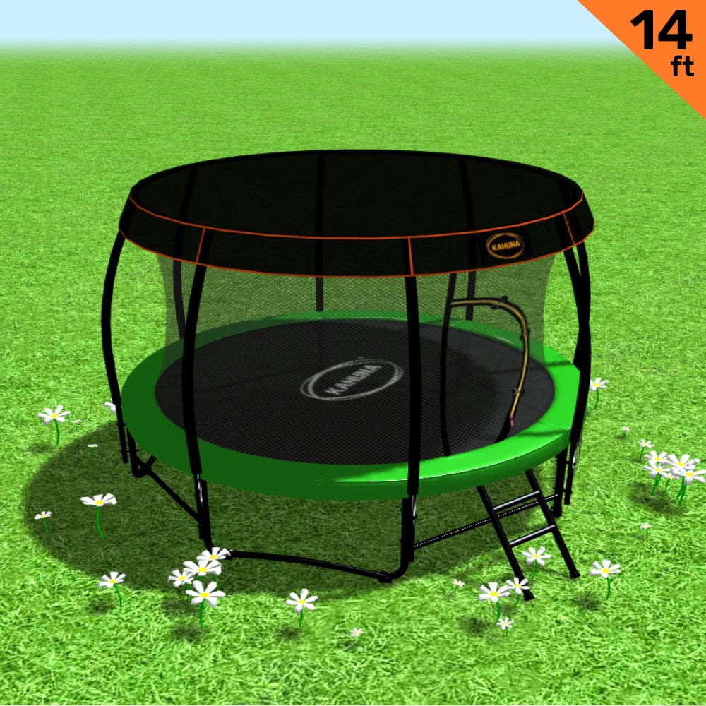 Kahuna Trampoline 14 ft with Basketball Set Roof - Green
