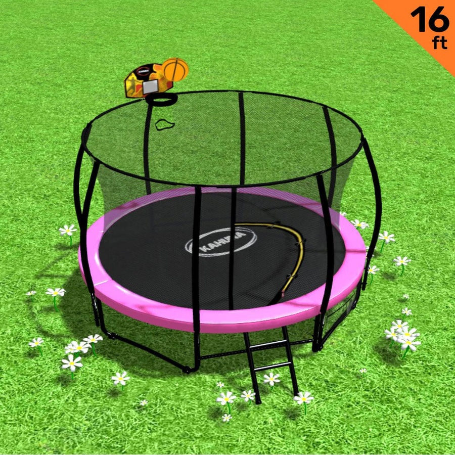Kahuna Trampoline 16 ft with Basketball Set - Pink