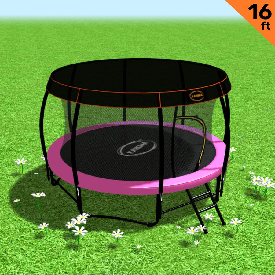 Kahuna Trampoline 16 ft with Roof Set - Pink