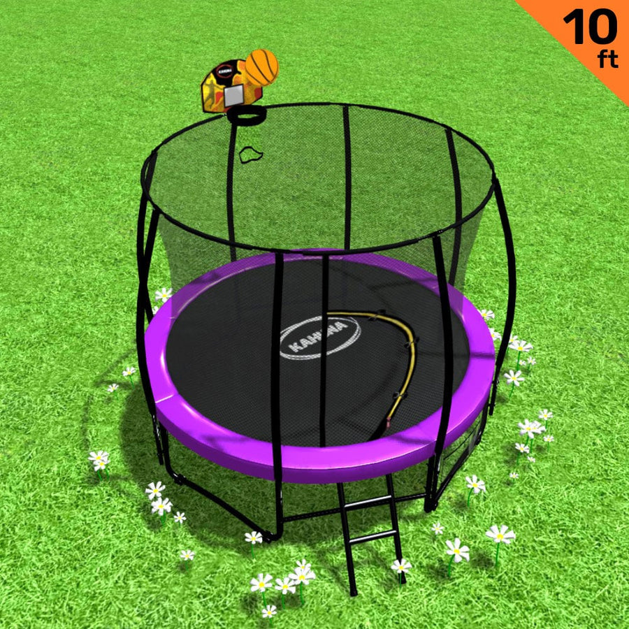 Kahuna Trampoline 10 ft with Basketball Set - Purple