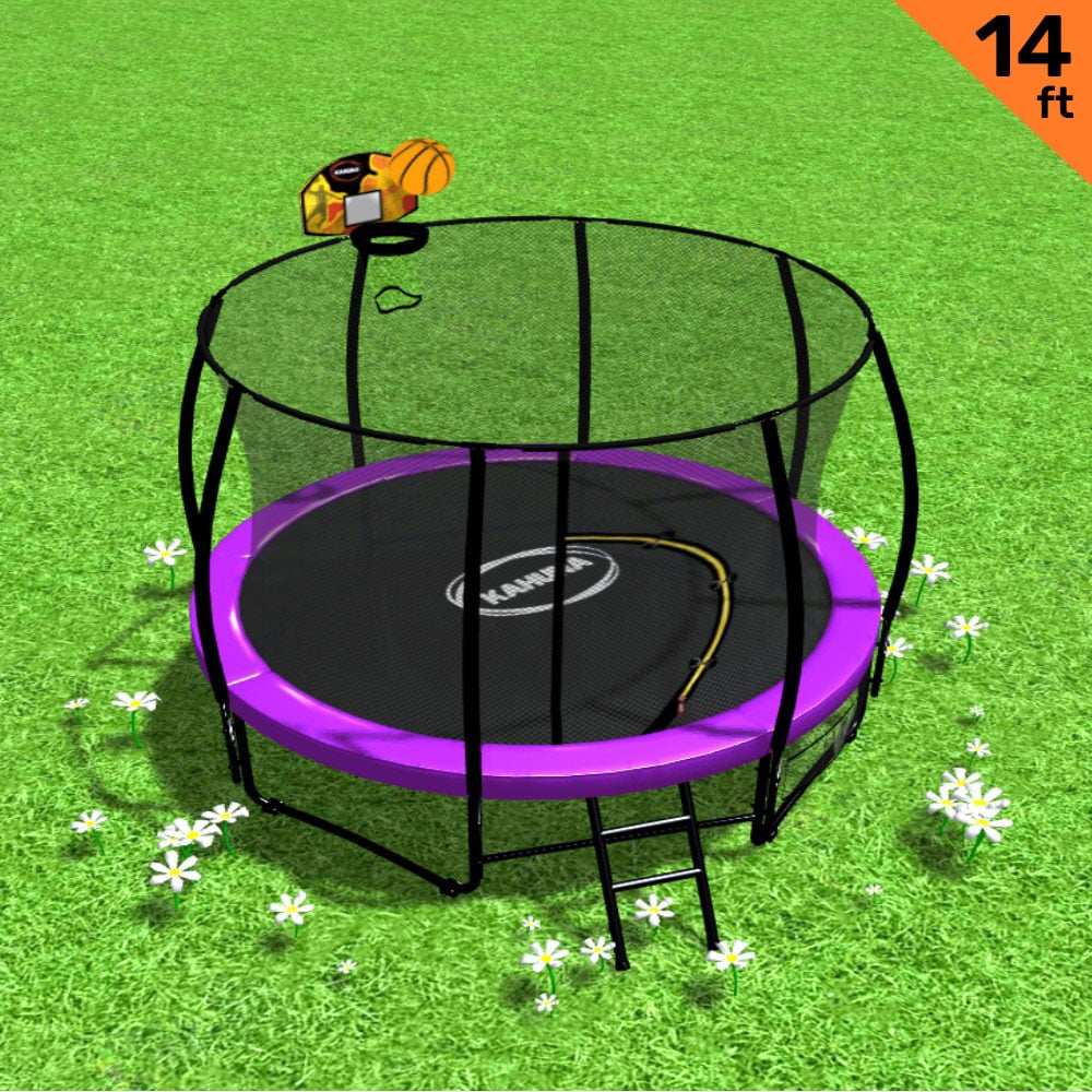Kahuna 14 ft Trampoline with Basketball Set - Purple