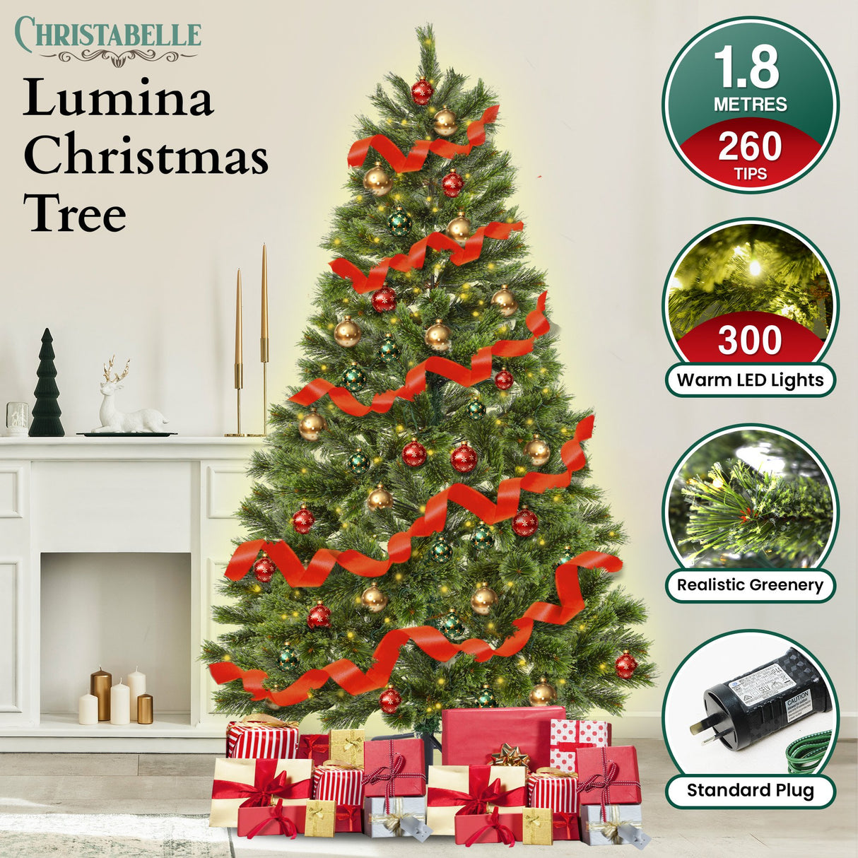 Christabelle 1.8m Prelit Lumina Pine Christmas Tree with 300 LED Lights