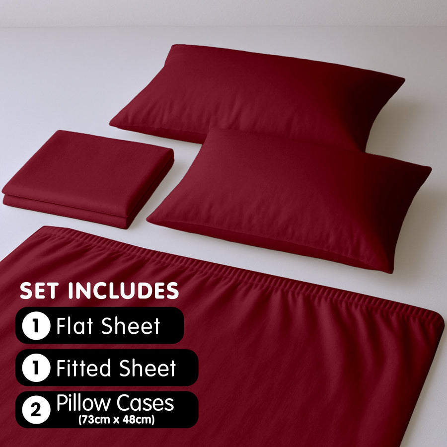 4pc 1000 Thread Count Cotton Rich King Bed Sheet Gift Pack CVC Microfibre Blend in Burgundy