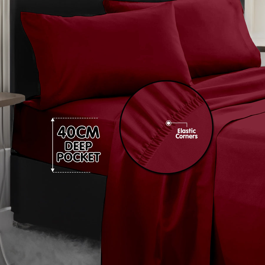 4pc 1000 Thread Count Cotton Rich King Bed Sheet Gift Pack CVC Microfibre Blend in Burgundy