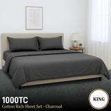 4pc 1000 Thread Count Cotton Rich King Bed Sheet Gift Pack CVC Microfibre Blend in Charcoal