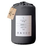 4pc 1000 Thread Count Cotton Rich King Bed Sheet Gift Pack CVC Microfibre Blend in Charcoal - Top-Down View