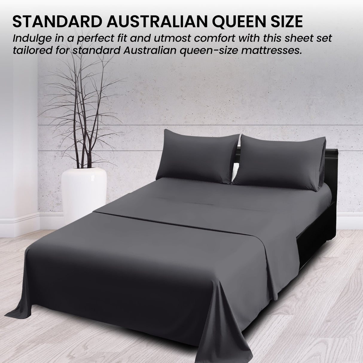 4pc 1000 Thread Count Cotton Rich King Bed Sheet Gift Pack CVC Microfibre Blend in Charcoal