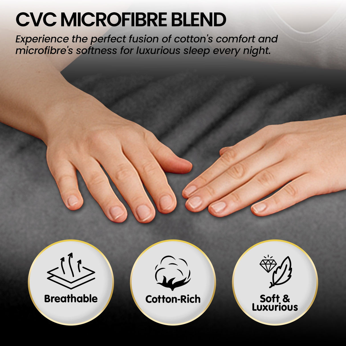 4pc 1000 Thread Count Cotton Rich King Bed Sheet Gift Pack CVC Microfibre Blend in Charcoal