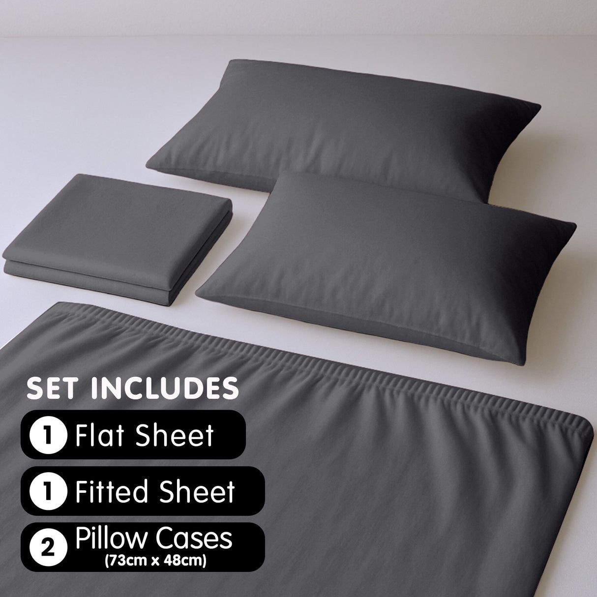 4pc 1000 Thread Count Cotton Rich King Bed Sheet Gift Pack CVC Microfibre Blend in Charcoal