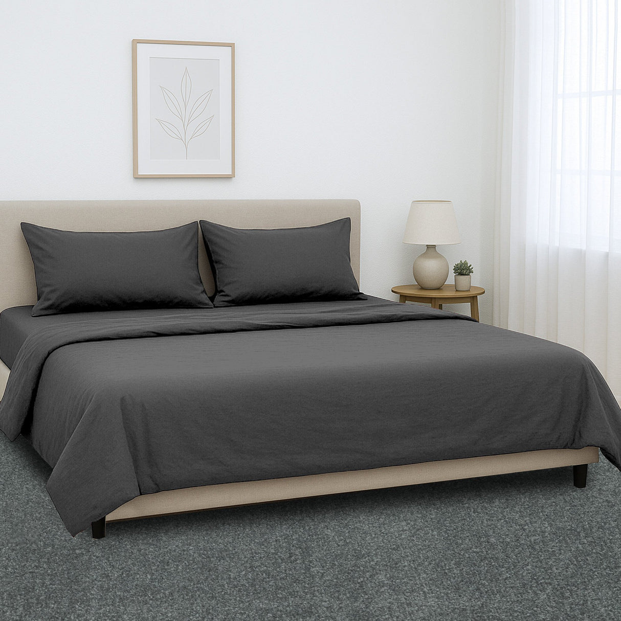 4pc 1000 Thread Count Cotton Rich King Bed Sheet Gift Pack CVC Microfibre Blend in Charcoal