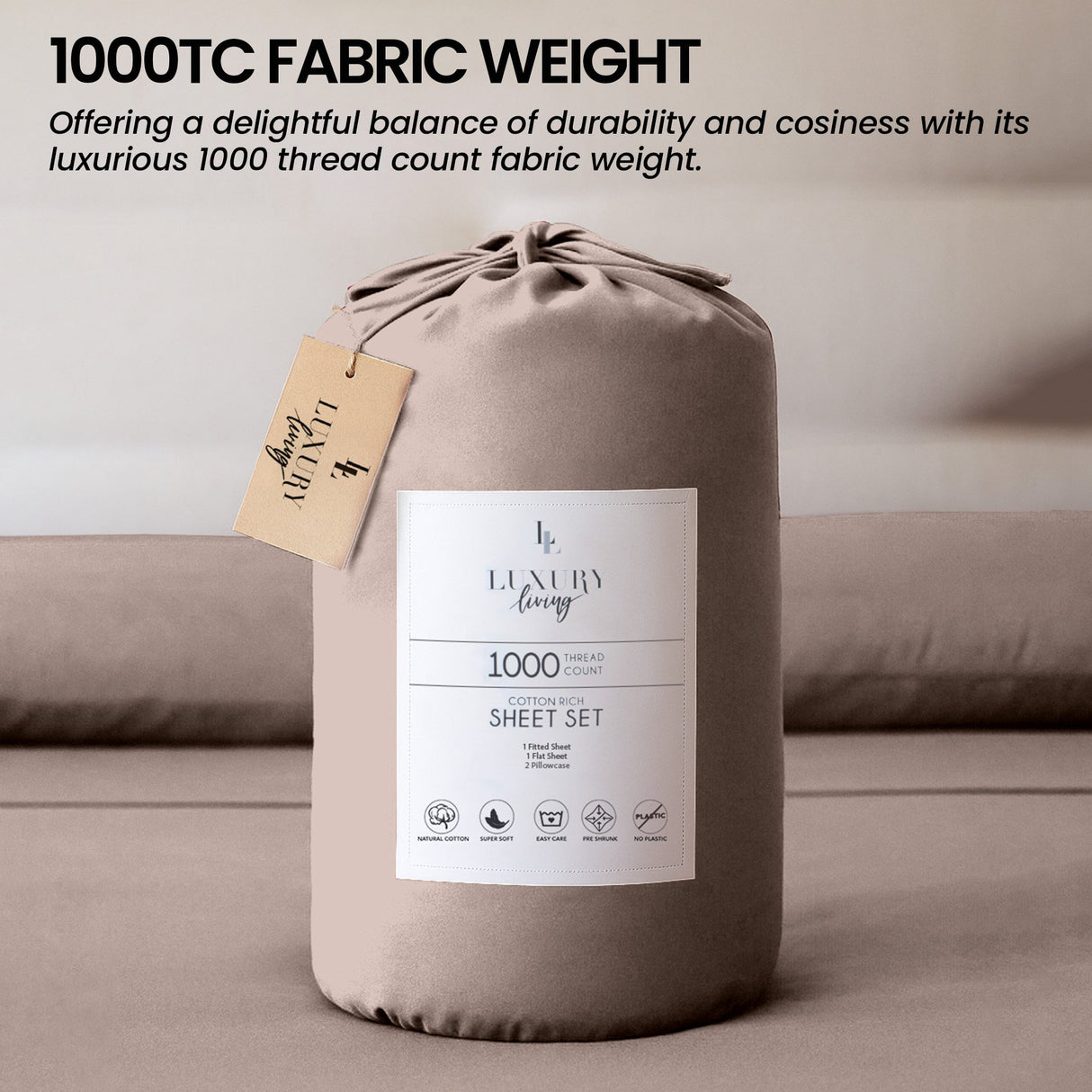 4pc 1000 Thread Count Cotton Rich King Bed Sheet Gift Pack CVC Microfibre Blend in Linen